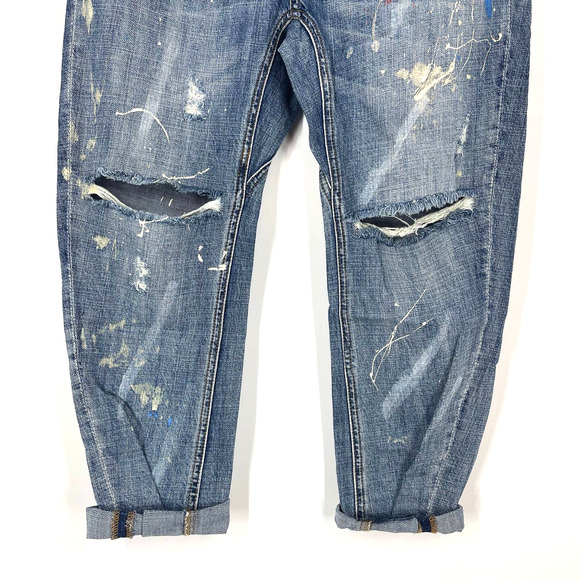 Man X One Teaspoon 34R Blue Suede Mr Browns Paint Splattered Distressed Jeans - Picture 9 of 12